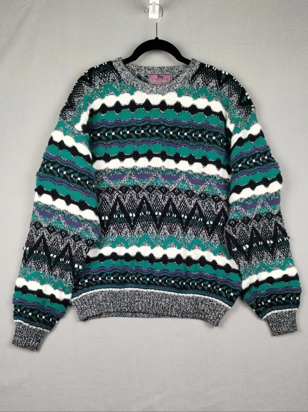 Concrete Vintage Crewneck Sweater 3D Knit Textured Striped Chunky Pullover Sz XL